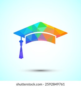 Graduation hat icon design, academic cap icon for apps and websites. Low poly style