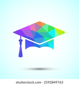 Graduation hat icon design, academic cap icon for apps and websites. Low poly style