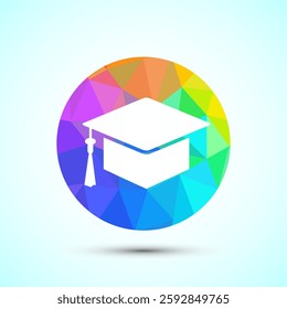 Graduation hat icon design, academic cap icon for apps and websites. Low poly style