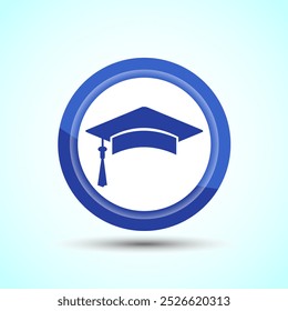 Graduation Hat Icon Design Illustration, Academic Cap Icon For Apps and Websites, Blue Color Button Design