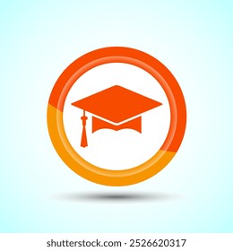 Graduation Hat Icon Design Illustration, Academic Cap Icon For Apps and Websites, Orange Color Button Design
