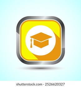 Graduation Hat Icon Design Illustration, Academic Cap Icon For Apps and Websites, Yellow Shadow Button Design