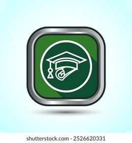Graduation Hat Icon Design Illustration, Academic Cap Icon For Apps and Websites, Green Shadow Button Design 