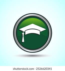 Graduation Hat Icon Design Illustration, Academic Cap Icon For Apps and Websites, Green Color Round Button Design