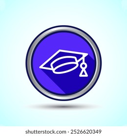 Graduation Hat Icon Design Illustration, Academic Cap Icon For Apps and Websites, Blue Shadow Button Design