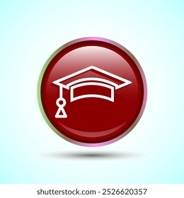 Graduation Hat Icon Design Illustration, Academic Cap Icon For Apps and Websites, Red Color Round Button Design