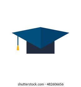 Graduation hat icon in flat color style. Education college student success grad celebration