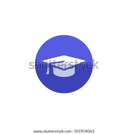 Graduation hat icon in flat color circle style. Education college student grad