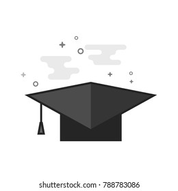 Graduation hat icon in flat outlined grayscale style. Vector illustration.