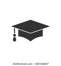 Graduation hat icon in flat style. Student cap vector illustration on white isolated background. University business concept.