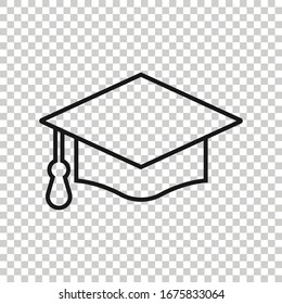Graduation hat icon in flat style. Student cap vector illustration on white isolated background. University business concept.