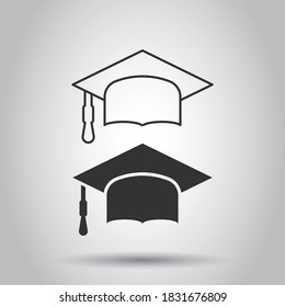 Graduation hat icon in flat style. Student cap vector illustration on white isolated background. University business concept.