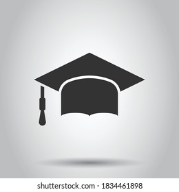Graduation hat icon in flat style. Student cap vector illustration on white isolated background. University business concept.