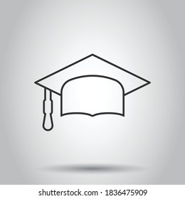 Graduation hat icon in flat style. Student cap vector illustration on white isolated background. University business concept.