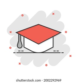 Graduation hat icon in flat style. Student cap vector illustration on white isolated background. University business concept.