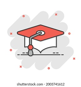 Graduation hat icon in flat style. Student cap vector illustration on white isolated background. University business concept.