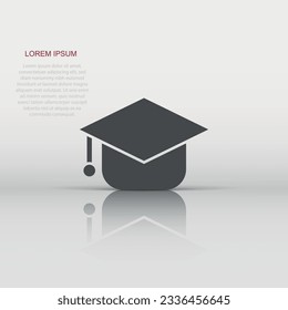 Graduation hat icon in flat style. Student cap vector illustration on white isolated background. University business concept.