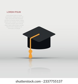 Graduation hat icon in flat style. Student cap vector illustration on white isolated background. University business concept.