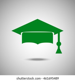 Graduation hat icon. Flat style. Grey background. Vector illustration.