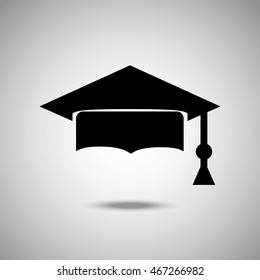 Graduation hat icon. Flat style. Grey background. Vector illustration.