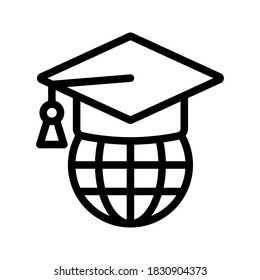 graduation hat icon. graduation hat with globe. education vector illustration