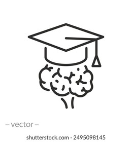 graduation hat icon, grad cap with brain, student hat, vector illustration