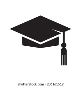 Graduation hat icon, isolated on white background. Education symbol.