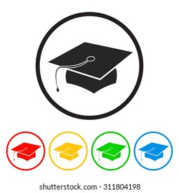 Graduation hat icon, isolated on white background. Education symbol.Color variation