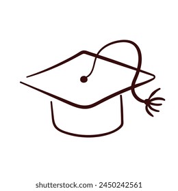 Graduation hat icon in line art style. Outline college, study, university sign. Illustration isolated on a white background.