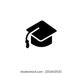 Icono de sombrero de graduación, símbolo de tapa de mortero. Pictograma académico, diseño vectorial de símbolo educativo e ilustración.