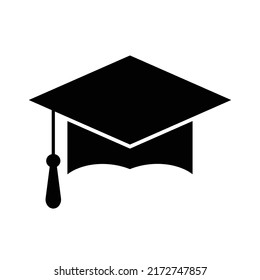 Graduation hat icon on white background, Vector illustration. Education, university and ceremony concept. Congratulations graduates design. Graduation cap sign. Student black cap silhouette.