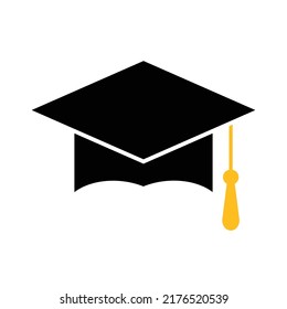 Graduation hat icon on white background, Vector illustration. Education, university and ceremony concept. Congratulations graduates design. Graduation cap sign. Student black cap silhouette.