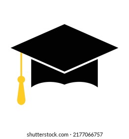 Graduation hat icon on white background, Vector illustration. Education, university and ceremony concept. Congratulations graduates design. Graduation cap sign. Student black cap silhouette.