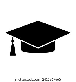 Graduation hat icon on white background. The hat worn at university or college graduation. Vector illustration