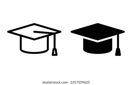 Graduation hat icon with outline and glyph style.