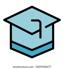 Graduation hat icon outline vector. Online education. School learning color flat