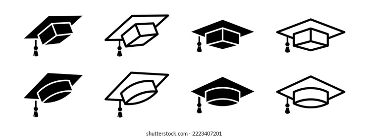 Graduation hat icon set. Graduation cap vector icons. Academic cap collection. Graduation student black cap. Vector EPS 10