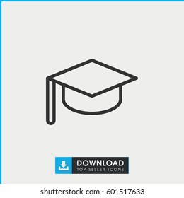 Graduation Hat Icon. Simple Outline Graduation Hat Vector Icon. On White Background.