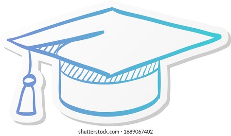 Graduation hat icon in sticker color style. Education college student success diploma