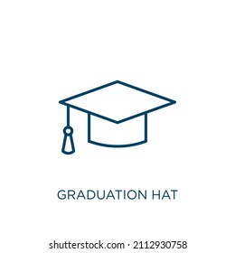 Graduation Hat Icon. Thin Linear Graduation Hat Outline Icon Isolated On White Background. Line Vector Graduation Hat Sign, Symbol For Web And Mobile