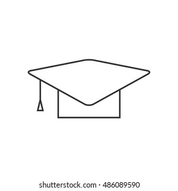 Graduation hat icon in thin outline style. Education college student success grad celebration
