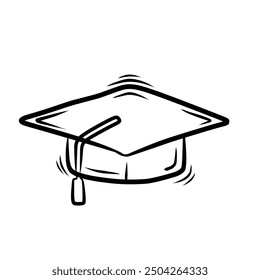 Graduation hat icon vector Education sign with handdrawn doodle cartoon style