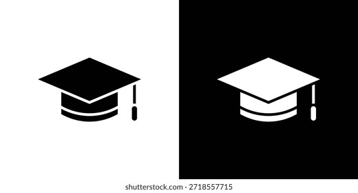 Graduação ícone ícone de chapéu ilustração vetorial - ícones de vetor de estilo preto de alta qualidade