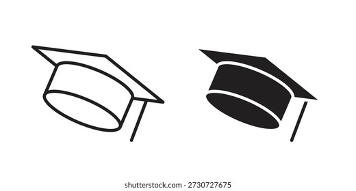 Graduation hat icons for design. Easily editable stroke. Modern flat design.