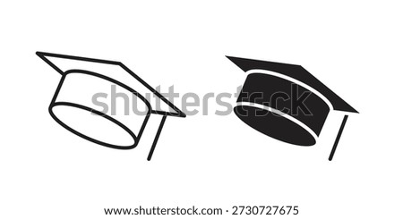 Graduation hat icons for design. Easily editable stroke. Modern flat design.