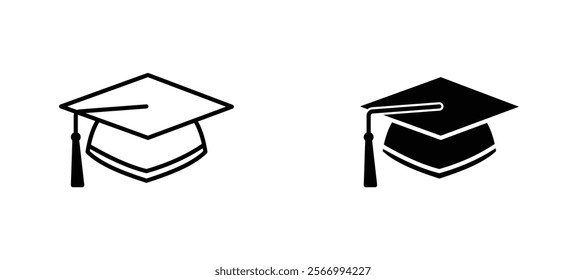 Graduation hat icons in outline and fill. vector illustration for ui.