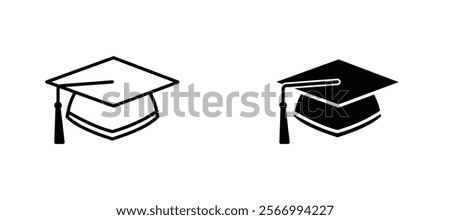 Graduation hat icons in outline and fill. vector illustration for ui.