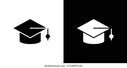 Graduação chapéu ícones vetor silhueta design. Ilustração de design gráfico plano vetorial.