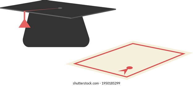 Graduation hat, illustration, vector on white background.