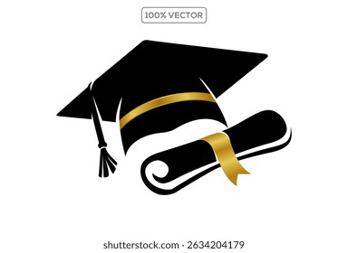  Graduation Hat isolated on transparent background. Congrats Graduates concept. Graduation cap or Mortarboard icon symbol. Flat vector illustration 